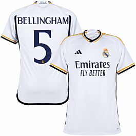 adidas Camiseta Real Madrid Bellingham 5 Niño Local 2023-2024 (Dorsal  Estilo Trofeo)