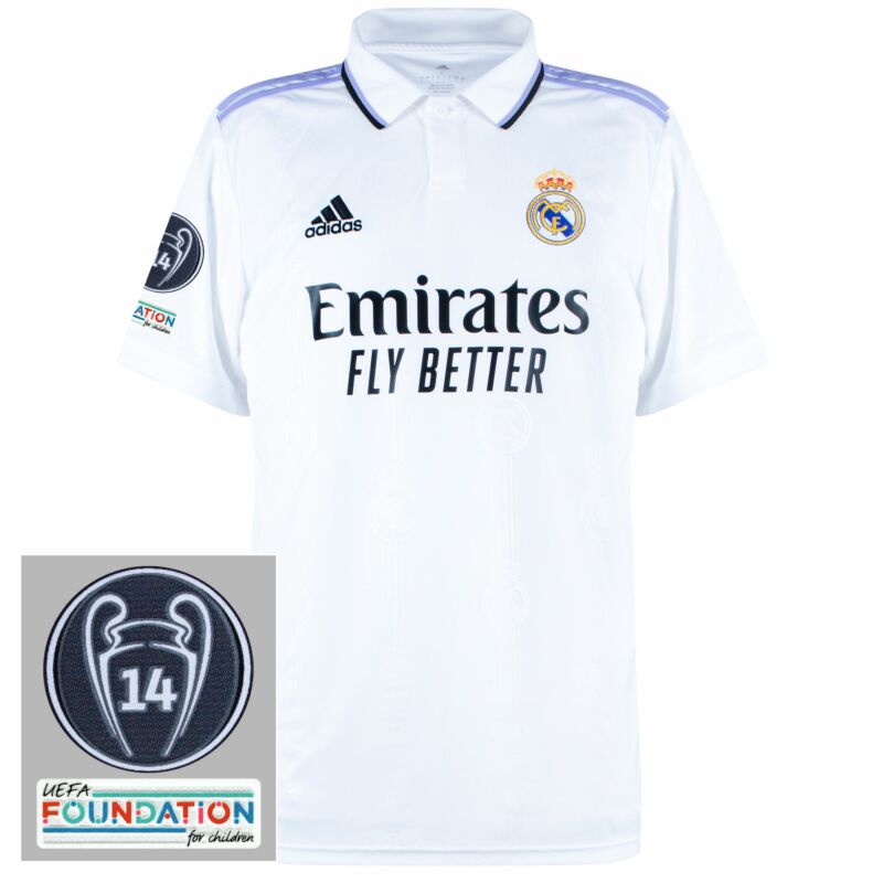 adidas Real Madrid Home Jersey 2022-2023 inc. UCL 14 Times Trophy & UEFA  Foundation Patches