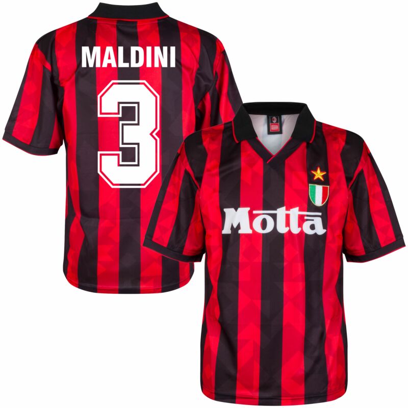 Retro Flock Printing Score Draw AC Milan Home Maldini 3 Retro Jersey 1988-1989 