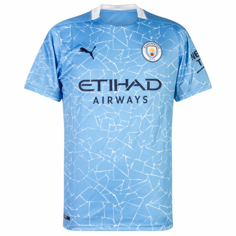 فستان ابيض منفوش Youth 2020-2021 club Manchester City home blue 2 Soccer Jerseys ملصقات الهلال