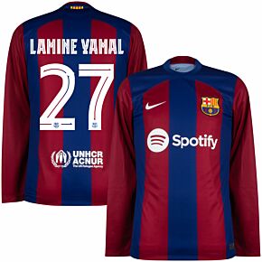 23-24 Barcelona Home L/S Shirt + Lamine Yamal 27 (Cup Printing)