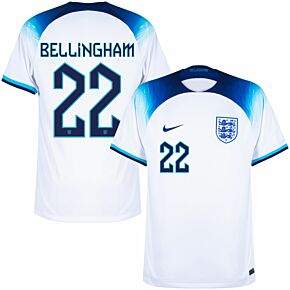 22-23 England Home Shirt + Bellingham 22 (Official Printing)
