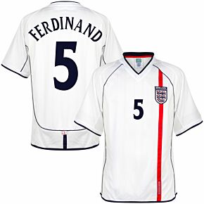 2002 England Home Retro Shirt + Ferdinand 5 (Retro Flock Printing)