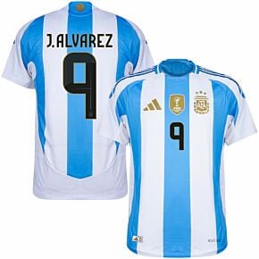 24-25 Argentina Home Authentic Shirt + J.Alvarez 9 (Official Printing)