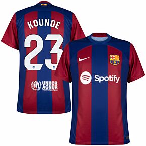 23-24 Barcelona Home Shirt + Kounde 23 (La Liga)