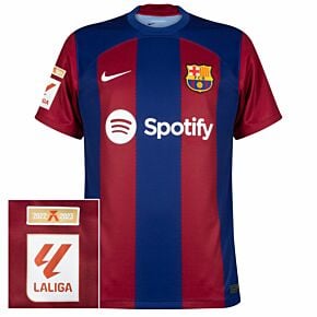 23-24 Barcelona Home Shirt + La Liga Winners Patch Set (Players Size)