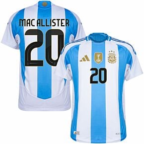 24-25 Argentina Home Authentic Shirt + Mac Allister 20 (Official Printing)