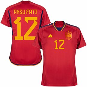 22-23 Spain Home Shirt + Ansu Fati 12 (Official Printing)