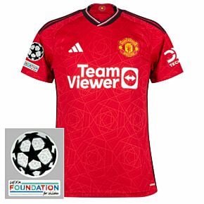 23-24 Man Utd Home Shirt + UCL Starball & UEFA Foundation Patches