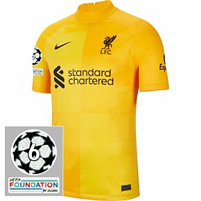 21-22 Liverpool Away GK Shirt + UCL Starball 6 Times Winner + UEFA Foundation Patches