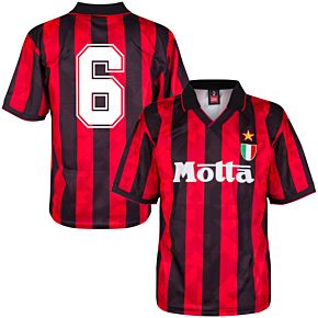 1994 AC Milan Home Retro Shirt + No.6 (Retro Flock Printing)