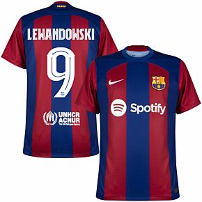 23-24 Barcelona Home Shirt + Lewandowski 9 (Cup Style Printing)