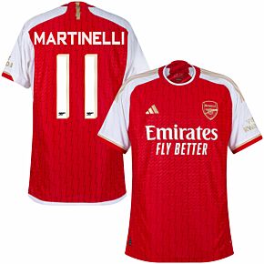 23-24 Arsenal Authentic Home Shirt + Martinelli 11 (Cup Style Printing)