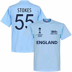 England Cricket World Cup Winners Stokes 55 Tee - Sky