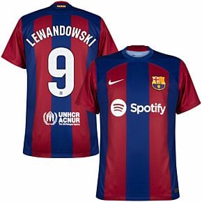 23-24 Barcelona Home Shirt + Lewandowski 9 (La Liga)