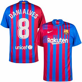 21-22 Barcelona Home Shirt + Dani Alves 8 (Official Printing)