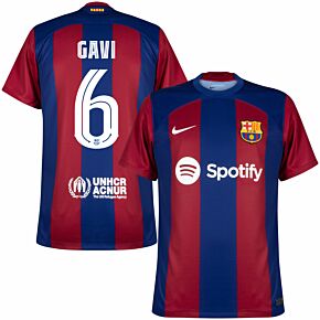 23-24 Barcelona Home Shirt + Gavi 6 (Cup Style Printing)