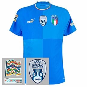 22-23 Italy Home Authentic Shirt + Nations League + Foundation + Euro 2020 Winners Patches