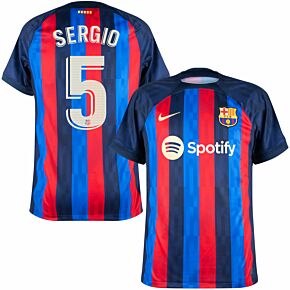 22-23 Barcelona Home Shirt + Sergio 5 (La Liga Printing)