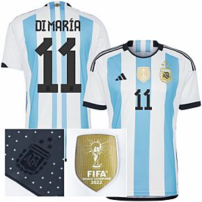 2023 Argentina Home 3-Star Shirt + Di María 11 (Official Printing)