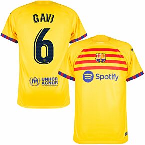 2023 Barcelona Senyera 4th Shirt + Gavi 6 (La Liga Printing)