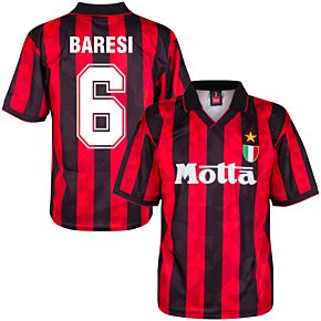 1994 AC Milan Home Retro Shirt + Baresi 6 (Retro Flock Printing)