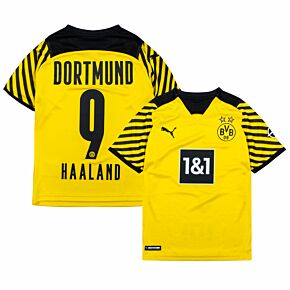 21-22 Borussia Dortmund Home Shirt - Kids + Haaland 9 (Official Printing)