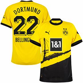 23-24 Borussia Dortmund Home Shirt + Bellingham 22 (Official Printing)
