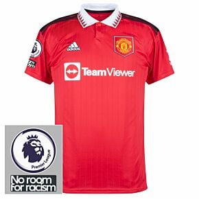 22-23 Man Utd Home Shirt + Premier League + No Room For Racism Patches - Large