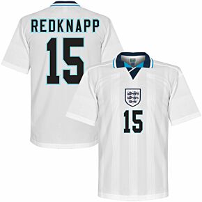 1996 England Euro 96 Home Retro Shirt + Redknapp 15 (Retro Flex Printing)