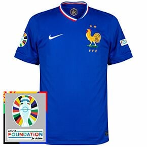 24-25 France Home Shirt - Kids incl. Euro 2024 & Foundation Tournament Patches