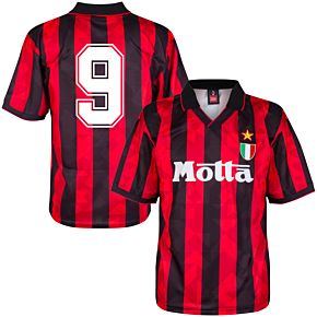 1994 AC Milan Home Retro Shirt + No.9 (Retro Flock Printing)