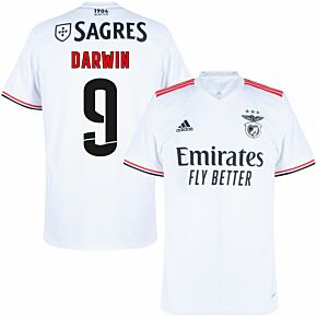 21-22 Benfica Away Shirt + Darwin 9 (Fan Style Printing)