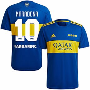21-22 Boca Juniors Home Shirt + Maradona 10 (Fan Style Printing)