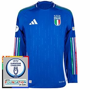 24-25 Italy Home Authentic L/S Shirt incl. Euro 2024 & Foundation Tournament Patches