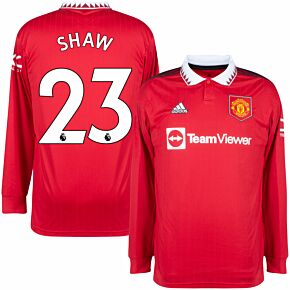 22-23 Man Utd Home L/S Shirt + Shaw 23 (Premier League)