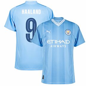 23-24 Man City Home Shirt + Haaland 9 (Official Cup Printing)