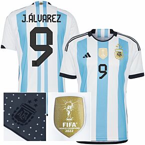 22-23 Argentina Home 3-Star Shirt + J.Alvarez 9 (Official Printing)