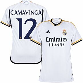 23-24 Real Madrid Home Shirt + Camavinga 12 (Official Cup Printing)