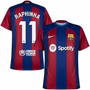 23-24 Barcelona Home Shirt + Raphinha 11 (La Liga)