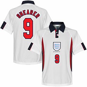 1998 England Home World Cup Finals Retro Shirt + Shearer 9 (Retro Flex Printing)