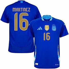 24-25 Argentina Away Authentic Shirt + Martinez 16 (Official Printing)