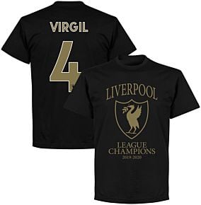 Liverpool 2020 League Champions Crest Virgil 4 KIDS T-shirt - Black