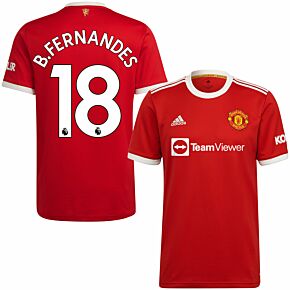 21-22 Man Utd Home Shirt + B.Fernandes 18 (Straight Print) - Size L