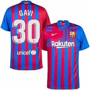 21-22 Barcelona Home Shirt + Gavi 30 (Official Printing)
