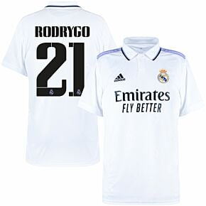 22-23 Real Madrid Home Shirt + Rodrygo 21 (Official Cup Printing)