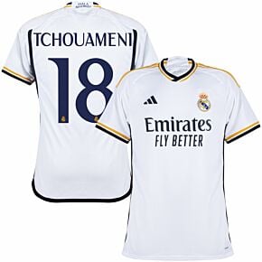 23-24 Real Madrid Home Shirt + Tchouameni 18 (Official Cup Printing)