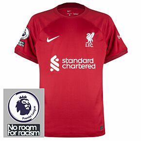 22-23 Liverpool Home Shirt + Premier League + No Room For Racism Patches