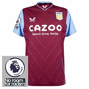 22-23 Aston Villa Home Shirt + Premier League + No Room For Racism Patches - Large