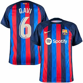 22-23 Barcelona Home Shirt + Gavi 6 (La Liga Printing)